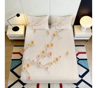3D Printed Sakura Blossom Fitted Sheet Microfiber Soft Peach Floral Mattress Cover for Bedroom Guest Room Decor 140x200x25cm