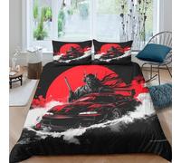 3D Printed Samurai Art Duvet Cover Microfiber Bedroom Decor Warrior Bedding Set Soft Breathable for Home Single（135x200cm）