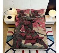 3D Printed Samurai Fitted Sheet Microfiber Deep Pocket Non-Slip Bedroom Samurai Mattress Fitted Cover Washable Full Wrap 140x200x25cm
