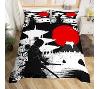 3D Printed Samurai Pattern Duvet Cover 230x220 3PC Duvet Set with Zipper Closure and 2 Pillowcases 50x75 Japanese Ukiyo-E Style Soft Breathable Microfiber Bedding Set h-3952