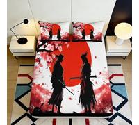 3D Printed Samurai Sakura Fitted Sheet Microfiber Deep Pocket All-Age Bedding Set Samurai Flowers Mattress Fitted Cover Washable Non-Slip 180x200x25cm