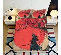 3D Printed Samurai Sakura Fitted Sheet Microfiber Non-Slip Deep Pocket Japanese Bedding Sakura Mattress Fitted Cover Home Use 140x200x25cm