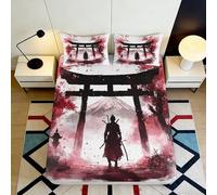 3D Printed Samurai Torii Gate Fitted Sheet Microfiber Soft Decorative Japanese Ink Mattress Cover for Bedroom Guest Room 90x200x25cm