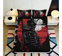 3D Printed Samurai Warrior Red Black Fitted Sheet Microfiber Soft Anti-Slip Japanese Art Mattress Cover Bedroom Decor 90x200x25cm