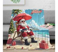 3D Printed Santa beach vacation Living Room Throw Soft Warm Bedding Breathable Christmas tropical Cozy Throw Blanket Machine Washable No Shedding for Students Gamers Teens 70×80inch(180x200cm)