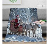 3D Printed Santa Claus sleigh Bed Throw Microfiber Ultra Soft Warm Bedding Christmas winter scene Fluffy Blanket Thoughtful Gift for Families Friends Loved Ones Holiday Gifting 80×90inch(200x230cm)