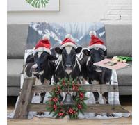 3D Printed Santa hats cows Bed Throw Microfiber Ultra Soft Warm Bedding Christmas farm animals Fluffy Blanket for Friends Colleagues Loved Ones 80×90inch(200x230cm)