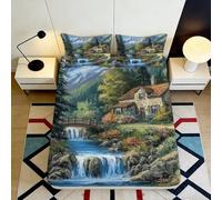 3D Printed Scenic Landscape Fitted Sheet Microfiber Soft Breathable Countryside Waterfall Bed Cover for Bedroom Dormitory Guest Room Mattress Protection 90x200x25cm