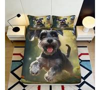3D Printed Schnauzer Dog Fitted Sheet, Microfiber Bed Cover, Non-slip, Soft