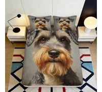 3D Printed Schnauzer Dog Fitted Sheet Microfiber Grey Animal Pattern Bed Cover for Bedroom Dorm Mattress Protection Decor 90x200x25cm