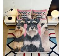 3D Printed Schnauzer Dog Pattern Fitted Sheet Microfiber Soft Anti-Slip Bed Cover for Bedroom Guest Room Decor 90x200x25cm