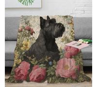 3D Printed Scottish Terrier Bedding Blanket Microfiber Soft Warm Bedding Breathable Vintage floral art Bed Throw Luxurious Gift for Wedding Anniversary Newlyweds Couples 80×90inch(200x230cm)