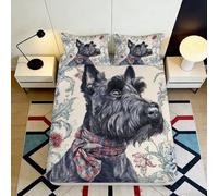 3D Printed Scottish Terrier Dog Fitted Sheet Microfiber Soft Anti-Slip Bed Cover Floral Pattern for Bedroom Decor 160x200x25cm