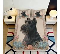 3D Printed Scottish Terrier Fitted Sheet Microfiber Deep Pocket Non-Slip Bedroom Bedding Floral Mattress Fitted Cover Washable for Adults 90x200x25cm