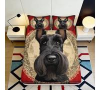 3D Printed Scottish Terrier Fitted Sheet Microfiber Durable Soft Red Beige Dog Pattern Bed Cover for Bedroom Dormitory Guest Room Mattress Protection 90x200x25cm