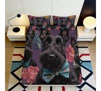 3D Printed Scottish Terrier Fitted Sheet Microfiber Non-Slip Deep Pocket Floral Mattress Fitted Cover for Bedroom Bedding 160x200x25cm
