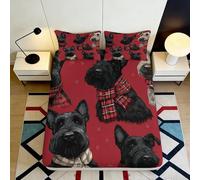 3D Printed Scottish Terrier Fitted Sheet Microfiber Soft Breathable Dog Pattern Bed Cover for Bedroom Dormitory Guest Room Mattress Protection 90x200x25cm