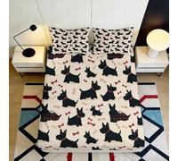 3D Printed Scottish Terrier Fitted Sheet Microfiber Soft Breathable Dog Pattern Bed Cover for Bedroom Dormitory Guest Room Mattress Protection 160x200x25cm