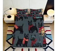3D Printed Scottish Terrier Fitted Sheet Microfiber Soft Durable Black Dog Pattern Bed Cover for Bedroom Dormitory Guest Room Mattress Protection 120x200x25cm