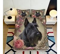 3D Printed Scottish Terrier Floral Fitted Sheet Microfiber Deep Pocket Bedroom Bedding Dog Flower Mattress Fitted Cover Washable Non-Slip 140x200x25cm