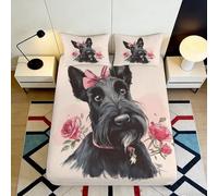 3D Printed Scottish Terrier Floral Fitted Sheet Microfiber Deep Pocket Non-Slip Bedroom Bedding Scottish Dog Mattress Fitted Cover 140x200x25cm