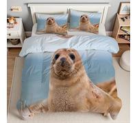 3D Printed Sea Lion King Size Duvet Cover Sets Microfibre Underwater Animals 3 Piece Bedding Sets Quilt Cover 230x220 cm with Zipper Closure and 2 Pillowcases for Kingsize Bed D.1001