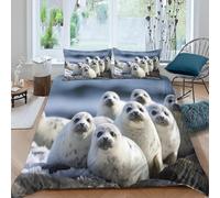 3D Printed Sea Lion Single Bedding Sets Microfibre Underwater Animals 3 Piece Duvet Cover Set Quilt Cover 135x200 cm with Zipper Closure and 2 Pillowcases for Single Bed E.3224