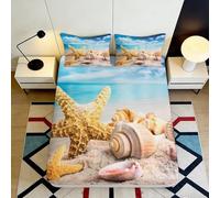 3D Printed Sea Star Beach Fitted Sheet Microfiber Soft Sand Shell Mattress Cover for Bedroom Guest Room Decor 140x200x25cm