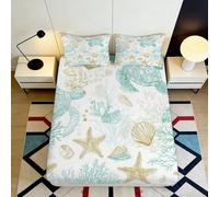 3D Printed Sea Turtle Fitted Sheet Microfiber Soft Breathable Starfish Mattress Cover for Bedroom Dormitory Guest Room Protection and Decor 160x200x25cm