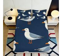 3D Printed Seagull Fitted Sheet Microfiber Deep Pocket Non-Slip Seagull Mattress Fitted Cover for Adult Bedroom 140x200x25cm