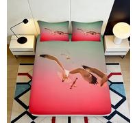 3D Printed Seagull Gradient Fitted Sheet, Microfiber, Bed Cover, Non-slip