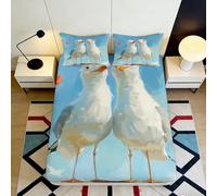 3D Printed Seagull Ocean Fitted Sheet, Microfiber Bed Cover, Non-slip Home