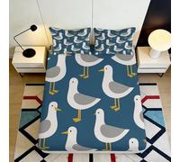 3D Printed Seagull Ocean Fitted Sheet, Microfiber Bed Cover, Non-slip, Home