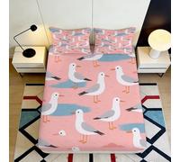 3D Printed Seagull Ocean Fitted Sheet, Microfiber Bed Cover, Non-slip Home
