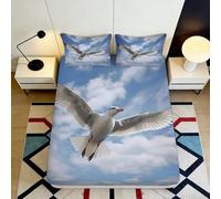 3D Printed Seagull Sky Fitted Sheet Microfiber Soft Breathable Cloud Bed Cover for Bedroom Guest Room Protection Decor 90x200x25cm