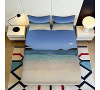 3D Printed Seaside Beach Fitted Sheet Microfiber Soft Breathable Ocean View Bed Cover for Bedroom Decor Mattress Protection 90x200x25cm