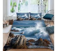 3D Printed Seaside Birds Super King Duvet Cover Set Ocean Waves Bedding Set Soft Breathable Microfibre Quilt Cover 260x220 with Zipper Closure and 2 Pillowcases 50x75 3432-B