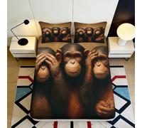 3D Printed See No Evil Monkey Fitted Sheet Microfiber Soft Anti-Slip Hear No Evil Mattress Cover for Bedroom Dorm Decor 200x200x25cm