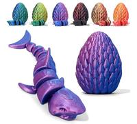 3D Printed Shark Egg Figurine with Full Articulated Shark Inside, Mystery Crystal Shark Flexible Statue, Surprise Egg Fidget Shark, Home Office Desk Decor Adult Gift (Blue & Red Gradient)