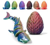 3D Printed Shark Egg Figurine with Full Articulated Shark Inside, Mystery Crystal Shark Flexible Statue, Surprise Egg Fidget Shark, Home Office Desk Decor Adult Gift (Red & Blue & Green Gradient)