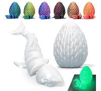 3D Printed Shark Egg Figurine with Full Articulated Shark Inside, Mystery Crystal Shark Flexible Statue, Surprise Egg Fidget Shark, Home Office Desk Decor Adult Gift (White Luminous)