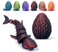 3D Printed Shark Egg Figurine with Full Articulated Shark Inside, Mystery Crystal Shark Flexible Statue, Surprise Egg Fidget Shark, Home Office Desk Decor Adult Gift (Black & Red Gradient)