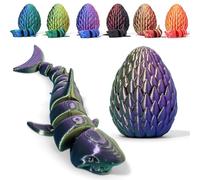 3D Printed Shark Egg Figurine with Full Articulated Shark Inside, Mystery Crystal Shark Flexible Statue, Surprise Egg Fidget Shark, Home Office Desk Decor Adult Gift (Black & Gold & Purple Gradient)