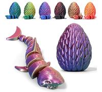 3D Printed Shark Egg Figurine with Full Articulated Shark Inside, Mystery Crystal Shark Flexible Statue, Surprise Egg Fidget Shark, Home Office Desk Decor Adult Gift (Gold & Red & Purple Gradient)