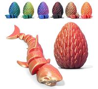 3D Printed Shark Egg Figurine with Full Articulated Shark Inside, Mystery Crystal Shark Flexible Statue, Surprise Egg Fidget Shark, Home Office Desk Decor Adult Gift (Gold & Red Gradient)