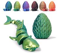 3D Printed Shark Egg Figurine with Full Articulated Shark Inside, Mystery Crystal Shark Flexible Statue, Surprise Egg Fidget Shark, Home Office Desk Decor Adult Gift (Yellow & Green Gradient)