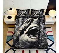 3D Printed Shark Fitted Sheet Microfiber Deep Pocket Non-Slip Shark Mattress Fitted Cover Washable All Age Bedding 140x200x25cm