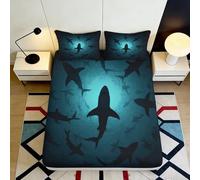 3D Printed Shark Pattern Fitted Sheet Microfiber Deep Pocket Non-Slip Bedroom Set Shark Mattress Fitted Cover Washable for Adults Teens 90x200x25cm