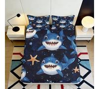 3D Printed Shark Pattern Fitted Sheet Microfiber Deep Pocket Non-Slip Sea Shark Bedroom Bedding Shark Mattress Fitted Cover Washable All Ages 200x200x25cm