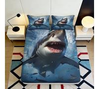 3D Printed Shark Theme Fitted Sheet Microfiber Deep Pocket Anti-Slip for Bedroom Bedding Shark Mattress Fitted Cover Washable 180x200x25cm